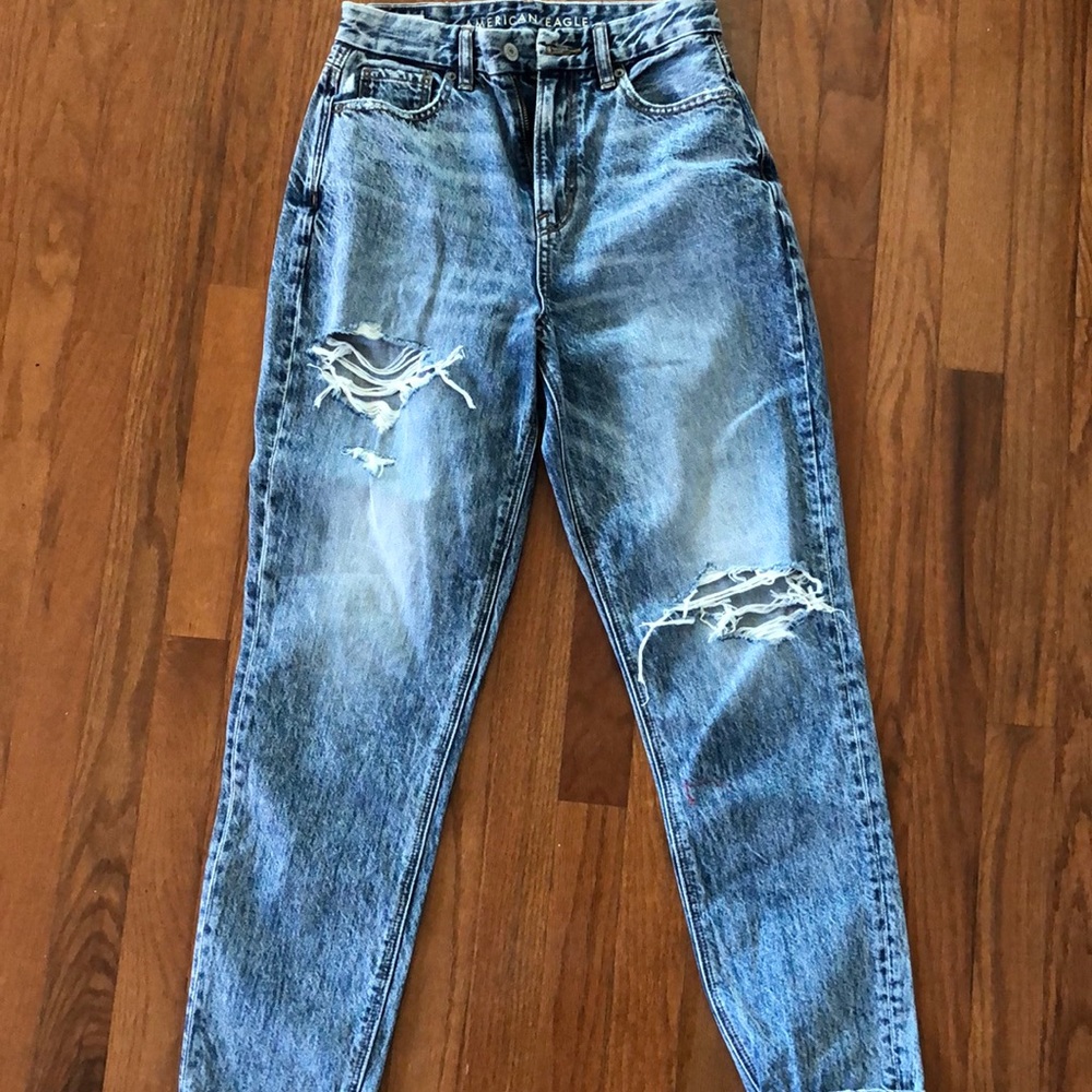 AE Distressed Mom Jeans